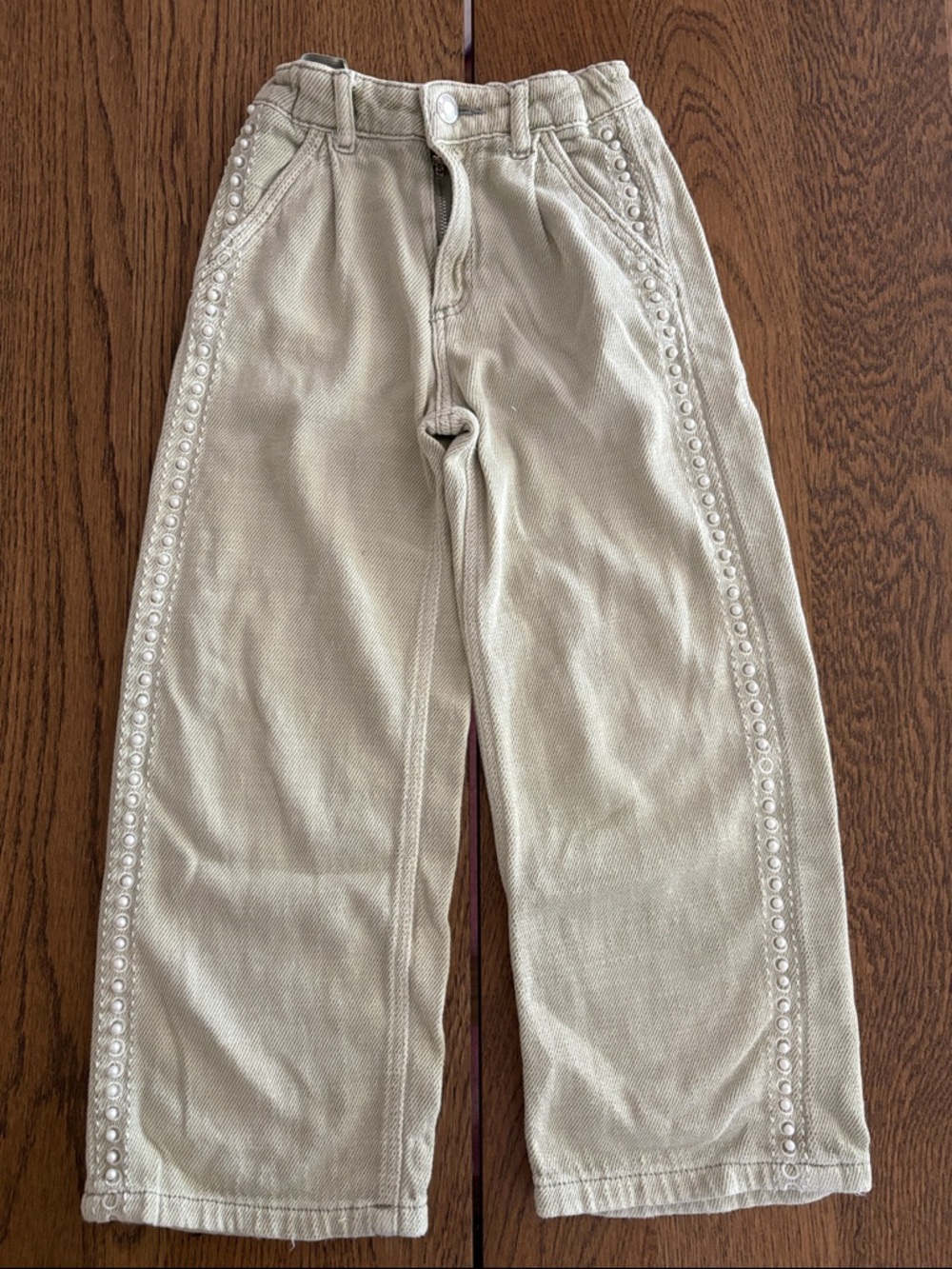 Zara Kids light green pearl embellishment wide leg pants